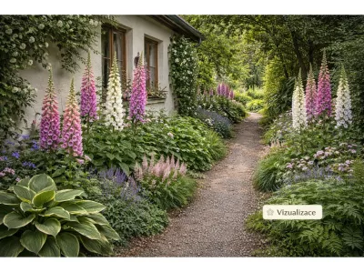 VIZUALIZACE. náprstník, bohyška, nepeta, čechrava, kapradí aj.