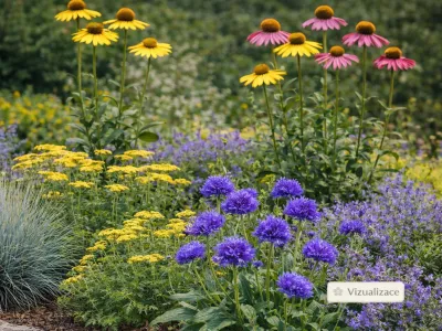 VIZUALIZACE: hlaváč, krásnoočko, kostřava sivá, nepeta a třapatky