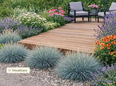 VIZUALIZACE: kostřava sivá, třapatky, levandule, kopretiny, šalvěje, nepeta