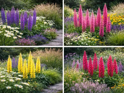 sazenice lupiny mnoholisté / vlčího bobu sazenice-kvetin.cz VIZUALIZACE - lupiny v trvalkových záhonech