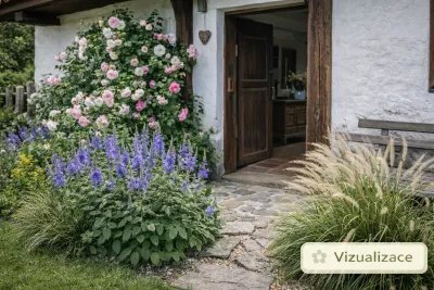 VIZAULIZACE: rozrazil ožankovitý, růže a dochan u chalupy