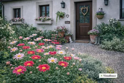 sazenice trvalky kopretiny šarlatové, mix barev / Tanacetum coccineum sazenice-kvetin.cz VIZUALIZACE: kopretina šarlatová, kopretina velkokvětá, pelyněk aj.