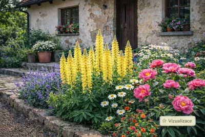 sazenice trvalky lupina mnoholistá 'Chandelier' / lupinus 'Chanderlier' sazenice-kvetin.cz VIZUALIZACE: lupina, nepeta, pivoňka, kopretina aj.