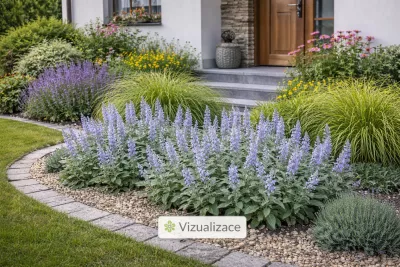 sazenice trvalky rozrazilu šedého sazenice-kvetin.cz VIZUALIZACE: rozrazil šedý, dochan, levandule, šalvěj a třapatky