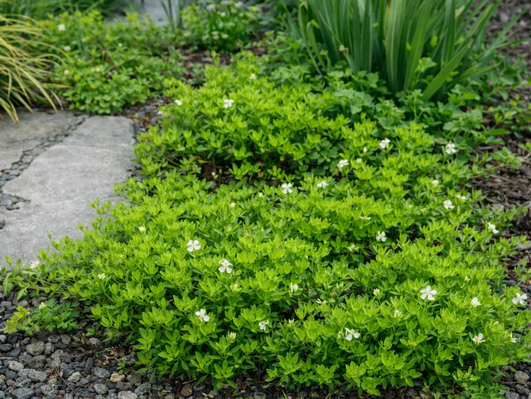 mařinka vonná - jarní sytě zelený koberec s bílými jemnými květy