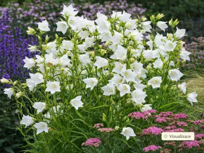 VIZUALIZACE: zvonek broskvolistý bílý s řebříčkem růžovým a omějem