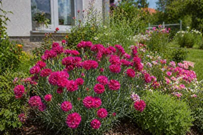 Sazenice dvouletky karafiátu zahradního 'Chabaud Magenta' / dianthus caryophyllus sazenice-kvetin.cz hvozdík zahradní Chabaud Magenta na zahradě