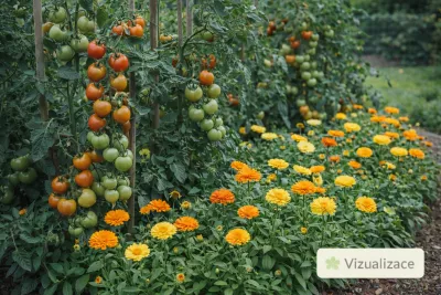 sazenice letničky měsíček lékařský / calendula officinalis sazenice-kvetin.cz VIZUALIZACE: měsíček lékařský spolu s rajčaty, proti škodlivému hmyzu a jako dezinfekce půdy