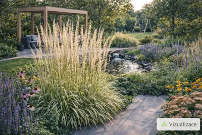 sazenice třtiny trvalky ostrokvěté 'Overdam' / Calamagrostis acutiflora Overdam sazenice-kvetin.cz VIZUALIZACE: třtina ostrokvětá, třapatky, rozchodník, agastache, perovskie aj.