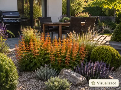 VIZUALIZACE: agasteche, buxus, okrasné traviny, šalvěje, nepety aj.